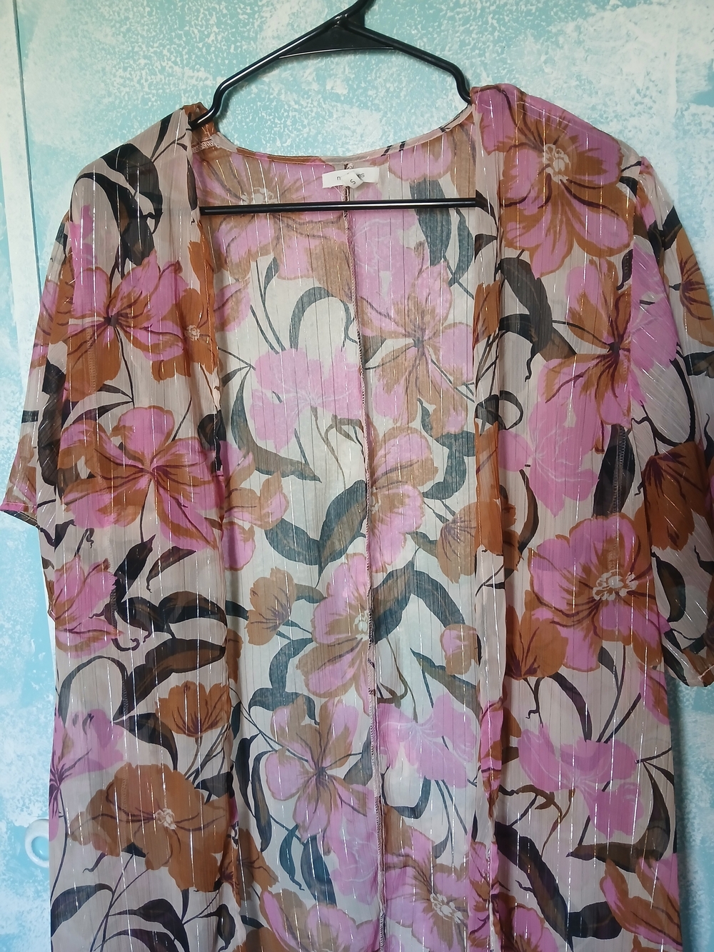 Maurices Pink and Brown Floral Sheer Open Front Tunic